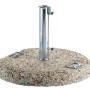 Base rotonda per ombrellone in pietra con tubo metallico.