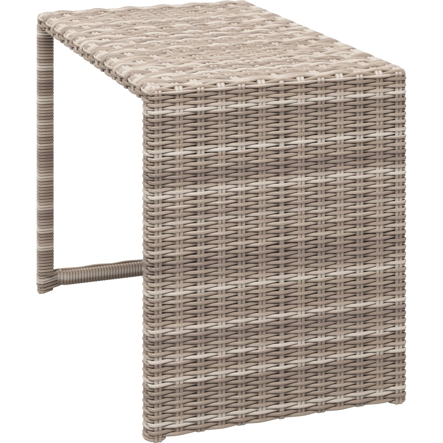 Sgabello in polyrattan, parte del set lounge Olea Compact per balcone e terrazza.