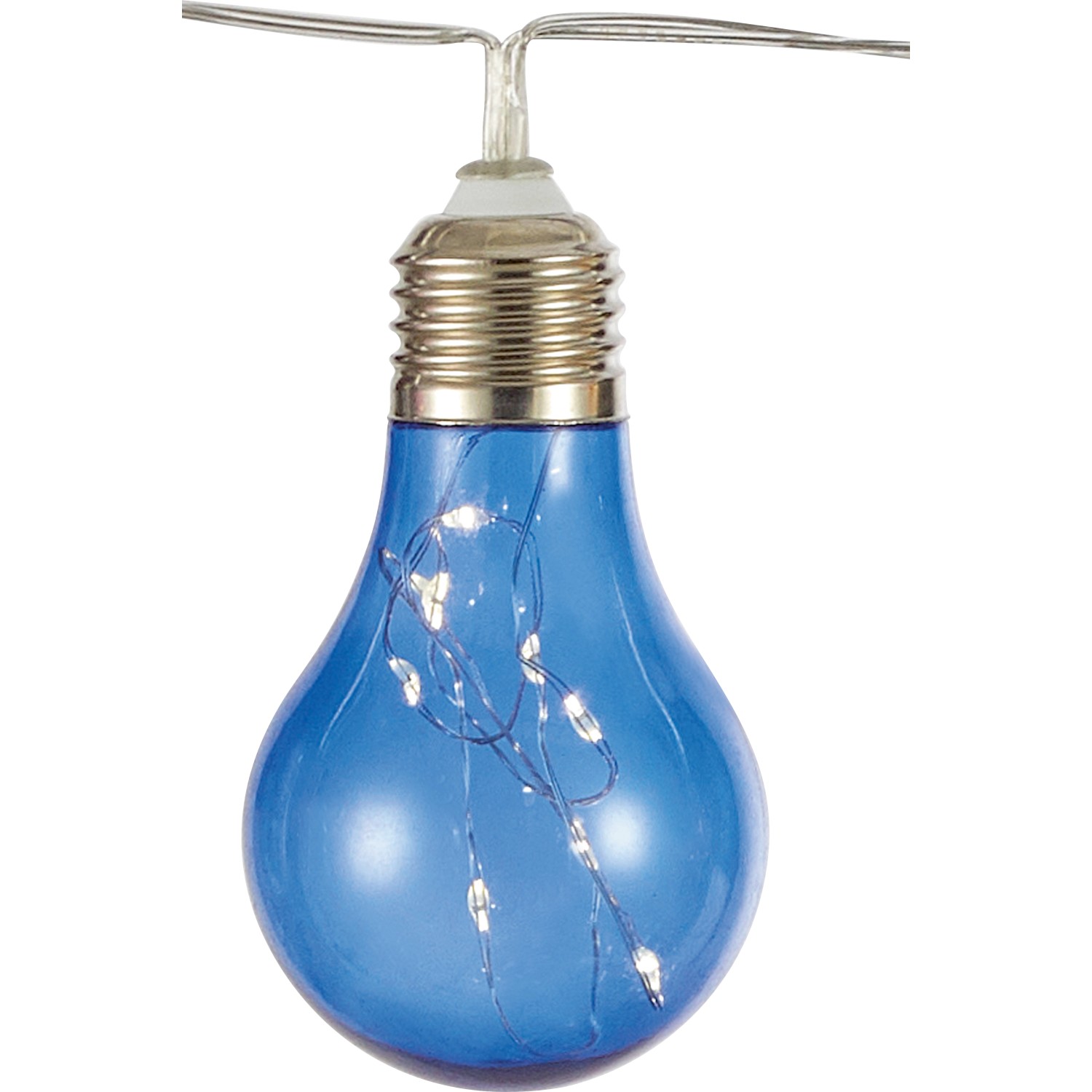 Catena luminosa solare colorata con lampadina, lampadina blu con LED bianco caldo.