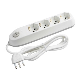 Multipresa bianca t.b.t. con 4 prese e interruttore.