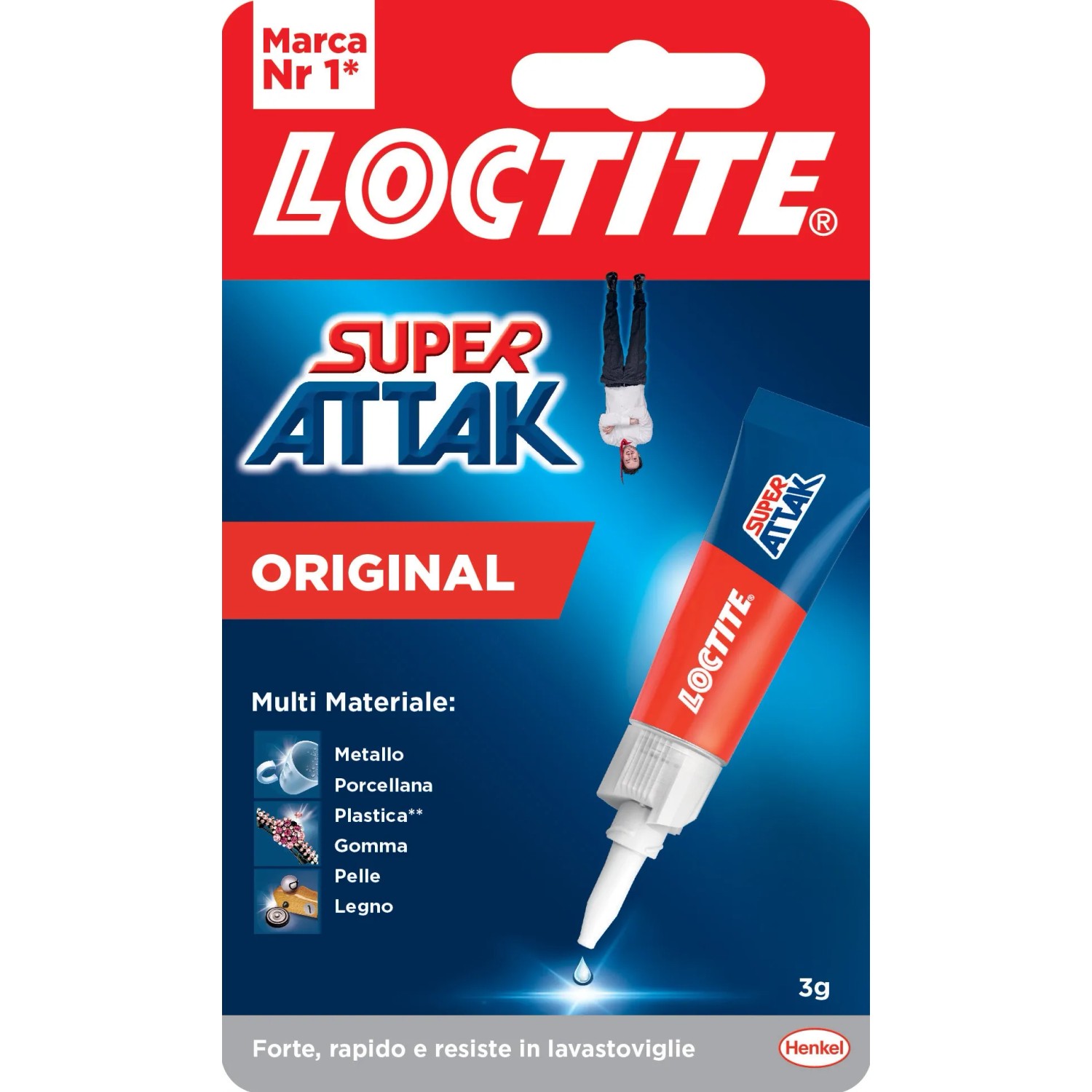 Adesivo Loctite Super Attak Original, adatto per metallo, porcellana, plastica, gomma, pelle e legno.