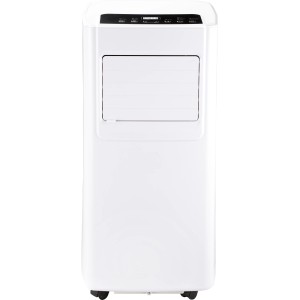 Condizionatore portatile KGM 7000-35, bianco, con ruote, display e telecomando.