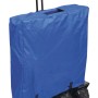 Carrello pieghevole blu da campeggio con maniglia e ruote.