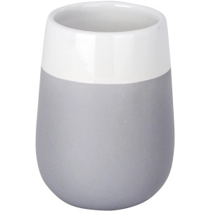 Wenko Porta spazzolino Malta, bicchiere in ceramica grigio-bianco per spazzolini e dentifricio.