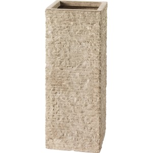 Vaso per piante beige Bernay, 60x25x25 cm, in argilla fibrosa con effetto pietra e struttura a scanalature. Ideale per esterni.