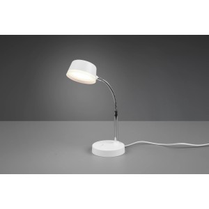 Lampada da tavolo LED Reality Kiko bianca con collo flessibile per scrivania o comodino.