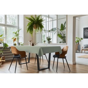 Tovaglia d-c-fix, verde salvia, Ø 140 cm su tavolo da pranzo con sedie in soggiorno moderno.