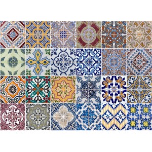 Adesivi da parete con vari motivi di piastrelle colorate, categoria: Adesivi da parete.