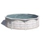 Piscina rotonda Gre Finlandia con look Nordic in bianco, Ø 460 cm x 120 cm. Piscina fuori terra con decoro legno.