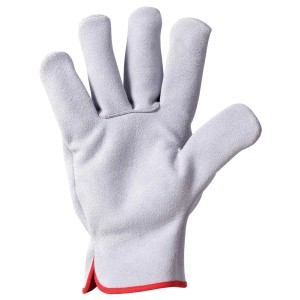 Guanto da lavoro grigio t.b.t. con orlo rosso. Protezione per artigiani e giardinaggio.