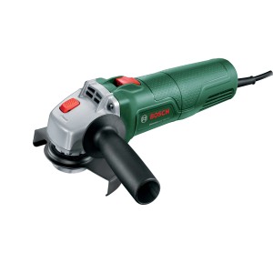 Smerigliatrice angolare Bosch UniversalGrind 750-115 verde e grigia con protezione e impugnatura supplementare.
