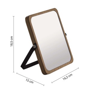 Specchio da trucco rettangolare t.b.t. con cornice in legno e supporto nero.