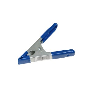 Morsetto a molla in metallo da 100 mm con manici blu.