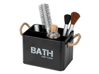 Portaoggetti Wenko Per Bagno - Scatola Acciaio Nero Con Coperchio Bambù 14.5x13.5x10.5cm - Foto 3