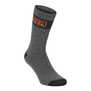 Calzino da lavoro grigio Black+Decker con fascia logo, parte della categoria abbigliamento da lavoro e accessori.