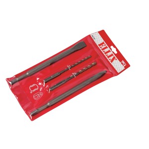 Set di punte e scalpelli SDS-Plus, 4 pezzi, in blister rosso.