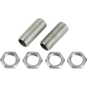 Set di due nippli filettati e quattro dadi esagonali.