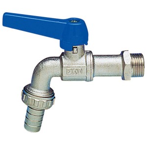 Rubinetto con maniglia blu, valvola a sfera per giardino o sanitari.