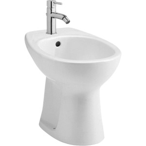 Bidet t.b.t. bianco con rubinetto, vista frontale.
