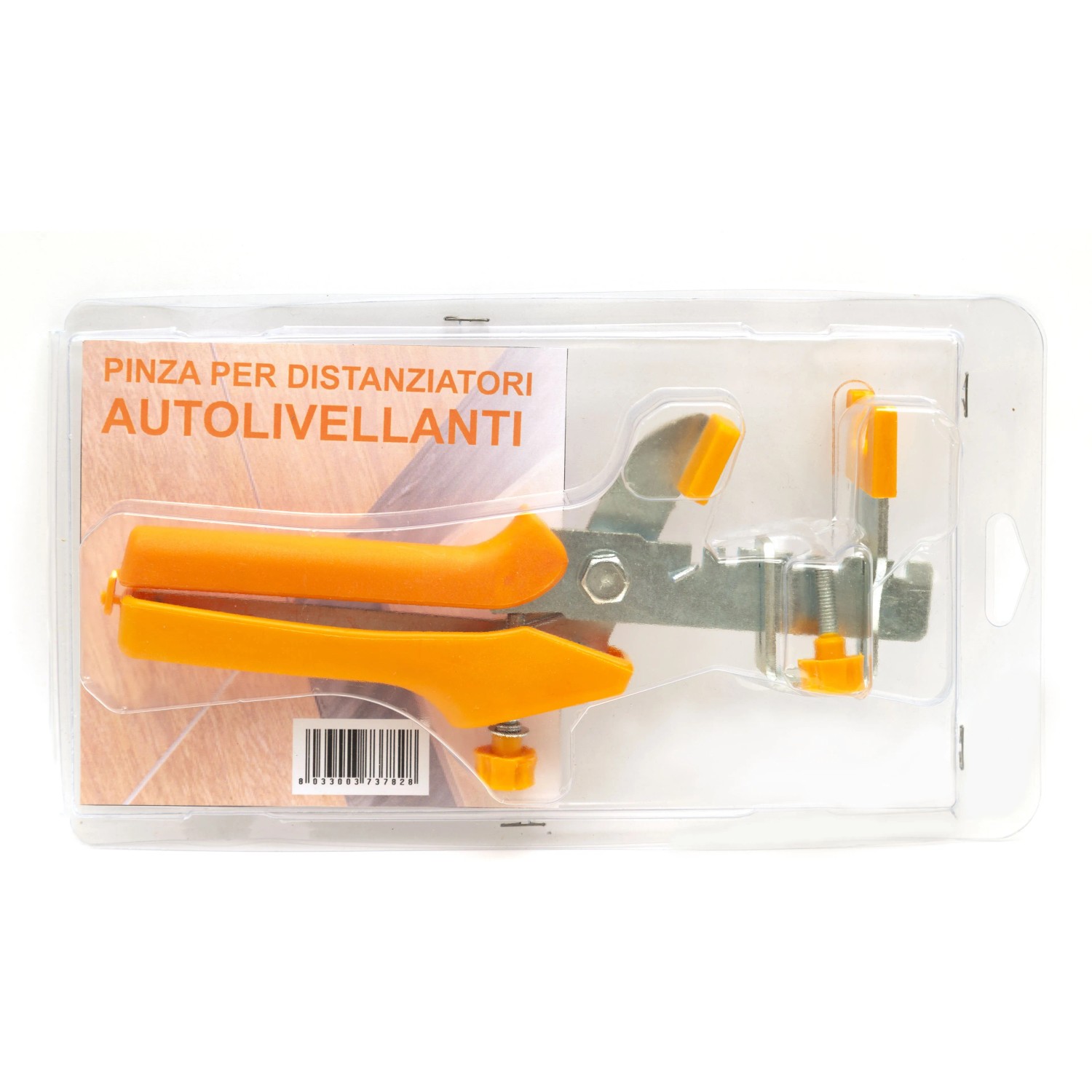 Pinza per profili per piastrelle t.b.t. con manici arancioni in confezione trasparente.