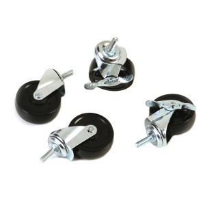 Set di 4 rotelle nere per mobili con freno per scaffali.