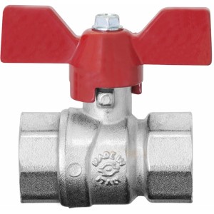 t.b.t. Rubinetto a sfera con maniglia a farfalla rossa.