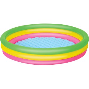 Piscina per bambini Bestway Ø 152 cm con 3 anelli in verde, giallo e rosa.