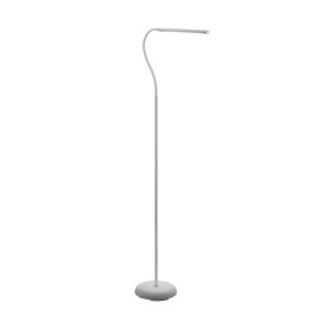 Semplice lampada da terra LED grigia con base rotonda.