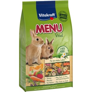 Vitakraft Coniglio Cibo Menu Vital 1kg: Alimento completo con verdure ed erbe per conigli nani.