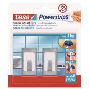 Ganci adesivi Tesa Powerstrips, confezione da 4, portata fino a 1 kg. Ideali per bagno e cucina.