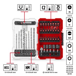 Set accessori Einhell, 39 pezzi in M-Case: Set di inserti con punte, trapani e bussole in scatola.