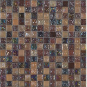 Piastrelle a mosaico quadrate nei toni del marrone e del beige per pareti e pavimenti.