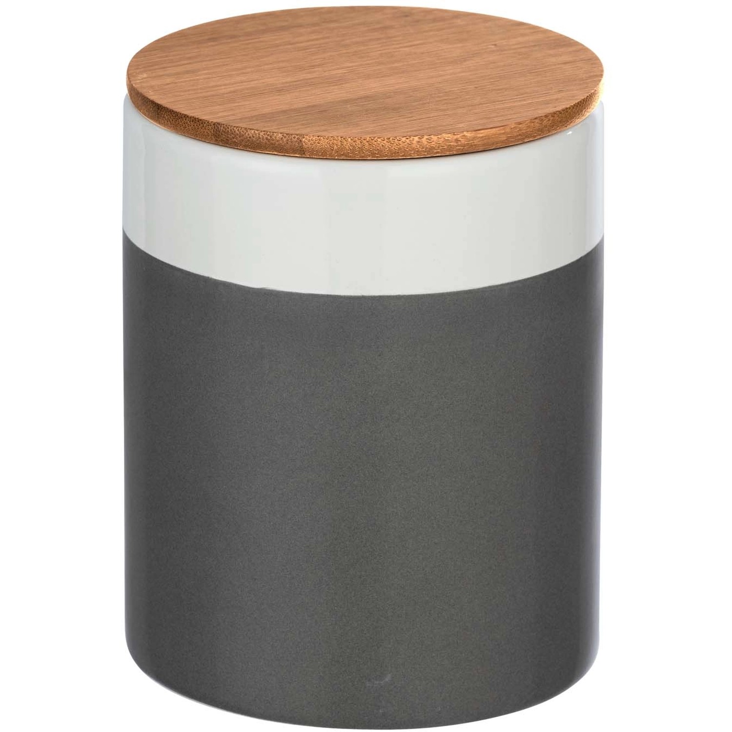 Contenitore Wenko Malta, 0,95 litri, grigio e bianco, con coperchio in bambù. Utensile da cucina per conservare gli aromi.