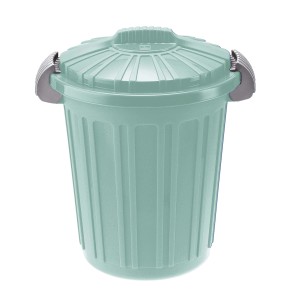 Cestino t.b.t. verde menta con coperchio e manici grigi.