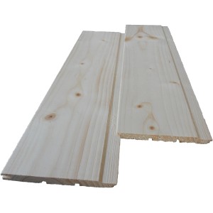 Perline in legno chiaro per rivestimento di pareti e soffitti.