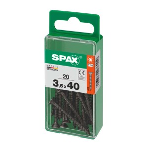 Viti universali Spax, VGW TSP, 3,5x40 mm, zincate, nere, 20 pezzi in contenitore trasparente.