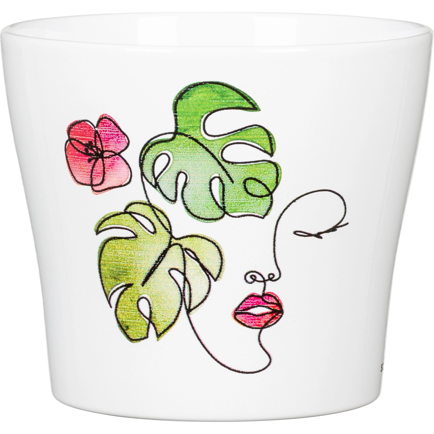 Vaso per piante Scheurich bianco con foglie verdi e viso, design Green Love.