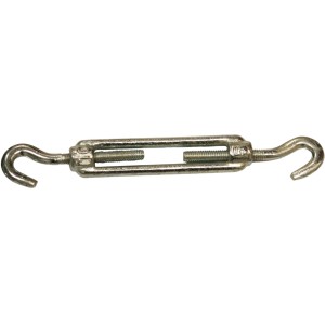 Tenditore t.b.t. con ganci, per tensionare funi e cavi.