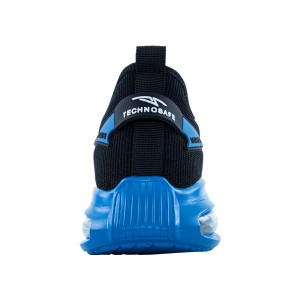 Scarpa da lavoro nera t.b.t. con suola blu e tallone visto da dietro.