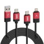 Cavo di ricarica t.b.t. con connettore USB, USB-C e Lightning per interni auto.
