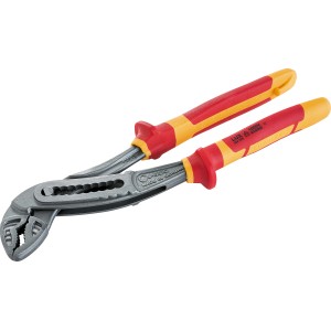 Pinza a pappagallo LUX 1000 V, 250 mm, con manico rosso-giallo. Ideale per afferrare e allentare viti.