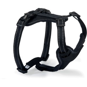 Pettorina per cani t.b.t. nera con riflettori per maggiore sicurezza.