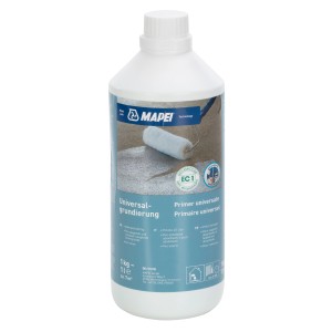 Flacone bianco da 1 kg di primer universale Mapei per superfici assorbenti.