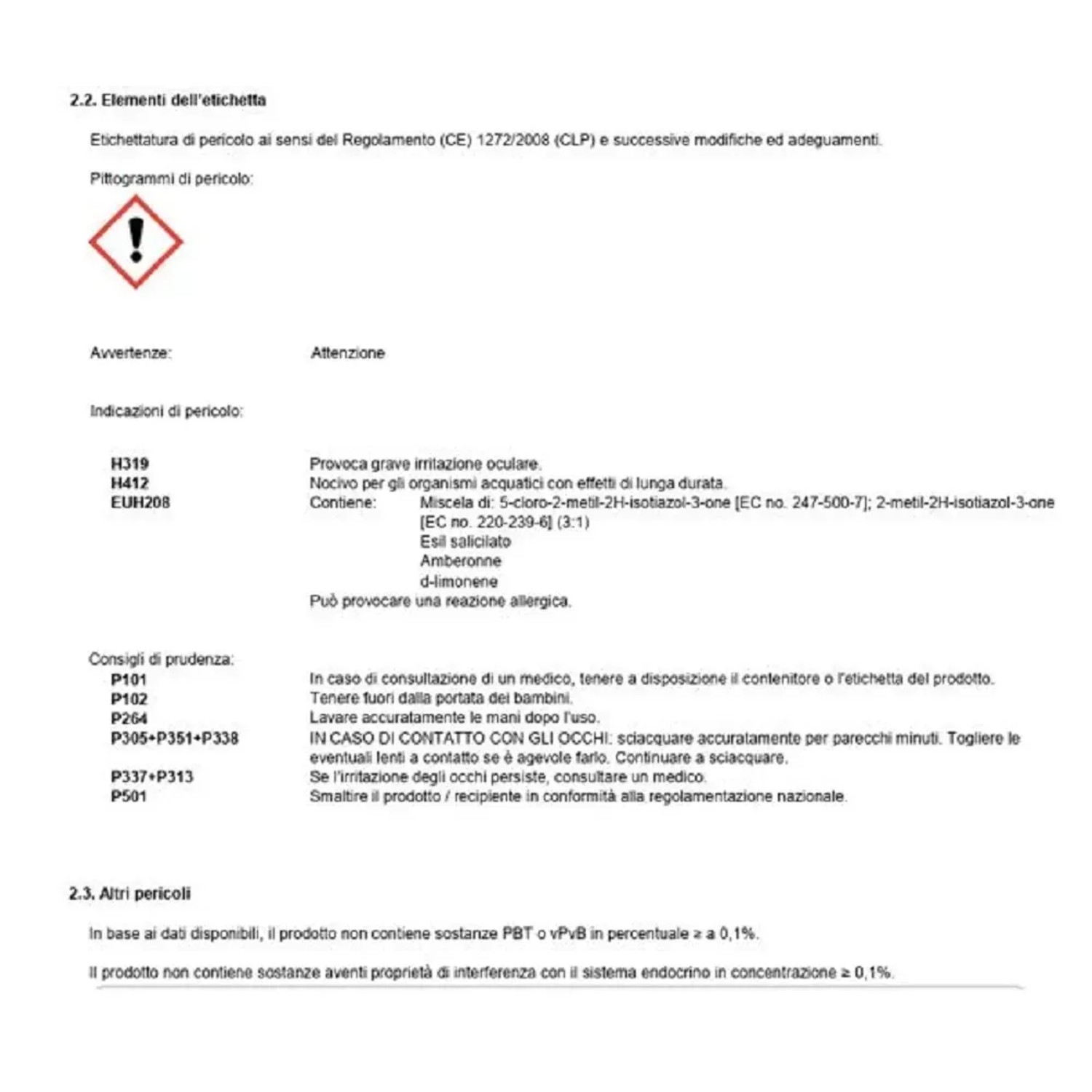 Scheda di sicurezza per Antizanzare: Avvertenze di pericolo, precauzioni e ingredienti.