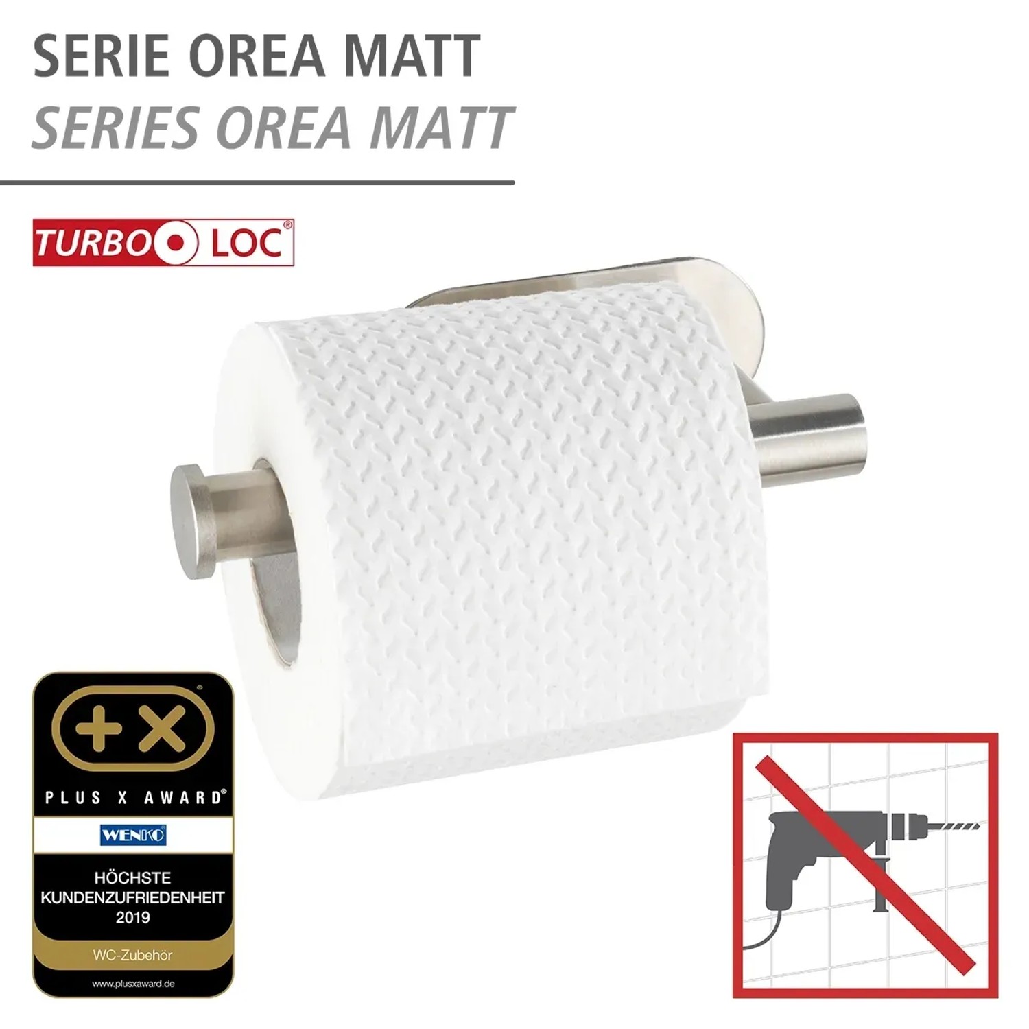 Wenko Porta carta igienica Orea Matt, acciaio inox, montaggio a parete Turbo-Loc.