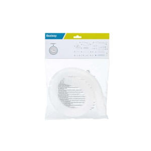 Tubo flessibile bianco per filtro a sabbia in sacchetto trasparente.