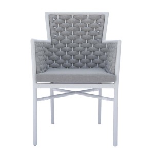 Sedia giardino contract C-braccio alluminio bianco corda beige imbottita