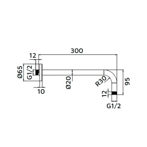 Disegno tecnico di un'asta per soffione con dimensioni.