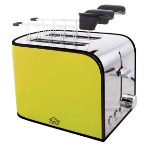 Tostapane giallo-argento con scalda-brioche.