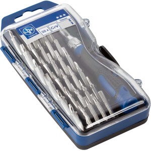 Set di punte di precisione LUX, 32 pezzi, in scatola di plastica per lavori di avvitatura di precisione.